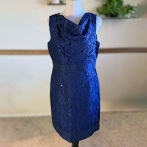 Navy Blue Lace Dress with Subtle Sequin Accents